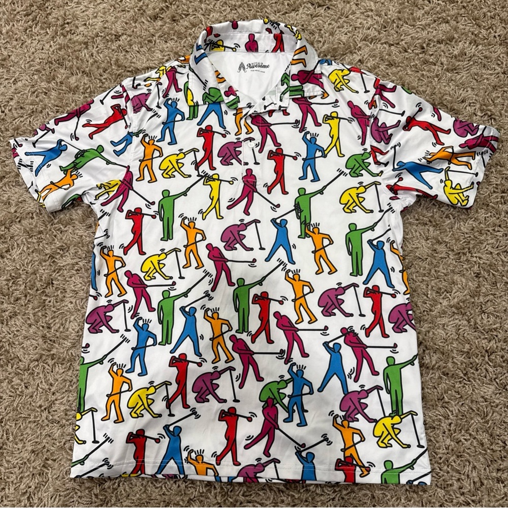Royal & Awesome golf polo mens size Large colorful loud print funny unique
